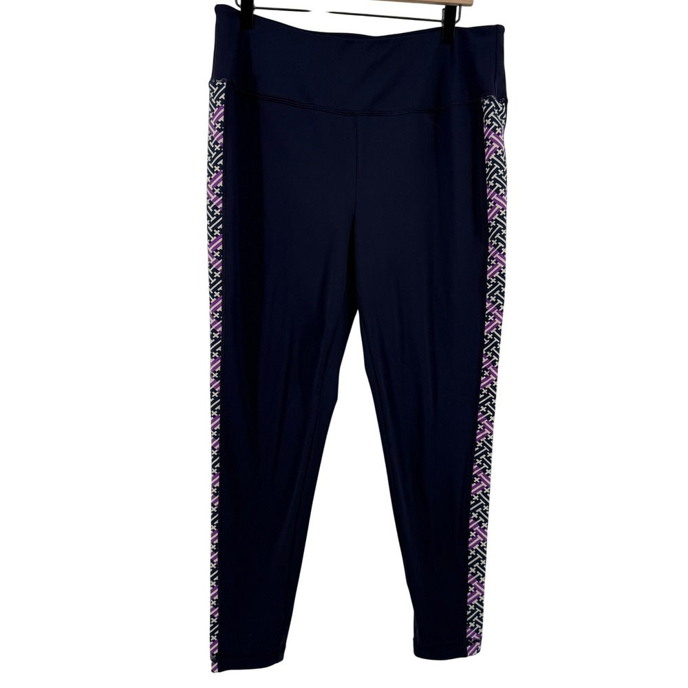 T by Talbots Performance Interlock Leggings Navy Blue Women 1X Stretch High Rise